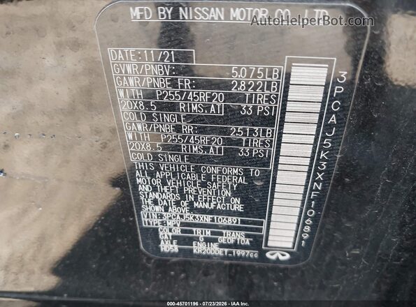 3PCAJ5K3XNF106891 2022 INFINITI QX55 Black Widok komory silnika
