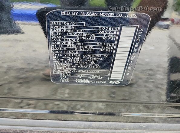 3PCAJ5L32NF102378 2022 INFINITI QX55 Black Widok naklejki z numerem VIN