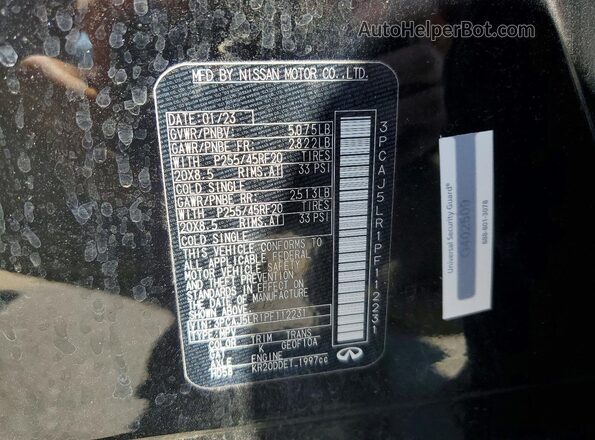 3PCAJ5LR1PF112231 2023 INFINITI QX55 Black VIN კოდის სტიკერის ხედი