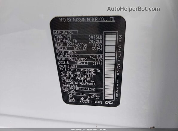 3PCAJ5LR6PF117487 2023 INFINITI QX55 White Շարժիչի բաժամունքի տեսք