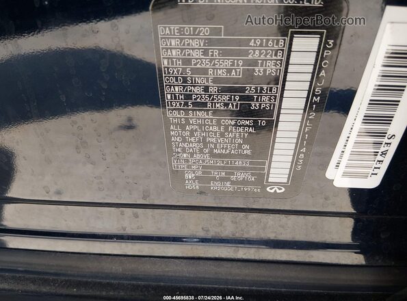 3PCAJ5M12LF114833 2020 INFINITI QX50 Dark Blue Engine compartment view