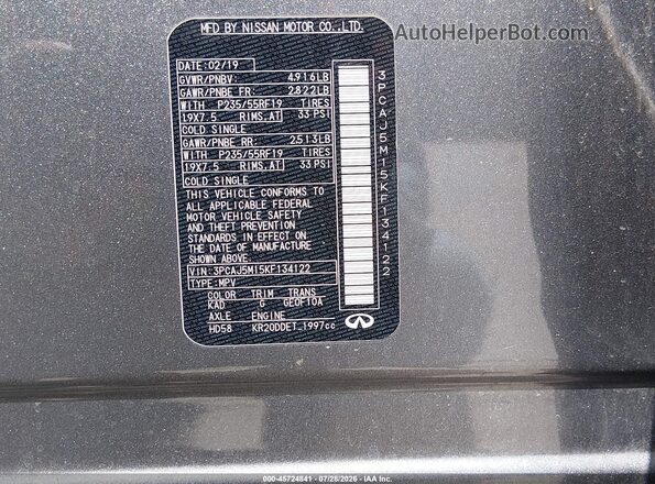 3PCAJ5M15KF134122 2019 INFINITI QX50 Gray ძრავის განყოფილების ხედი