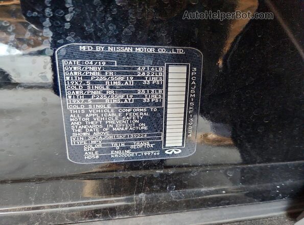 3PCAJ5M15KF139224 2019 INFINITI QX50 Black VIN կոդի պիտակի տեսք