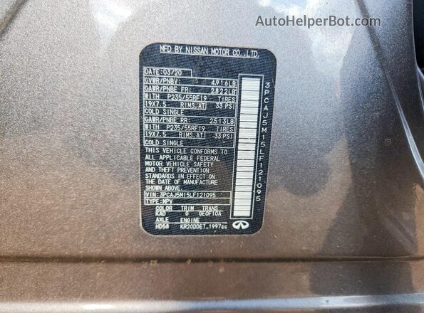 3PCAJ5M15LF121095 2020 INFINITI QX50 Gray სალონის 360-გრადუსიანი ხედი