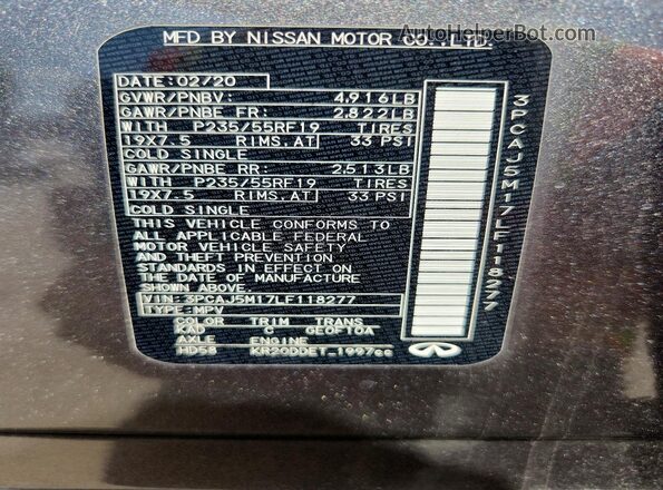 3PCAJ5M17LF118277 2020 INFINITI QX50 Gray Widok komory silnika