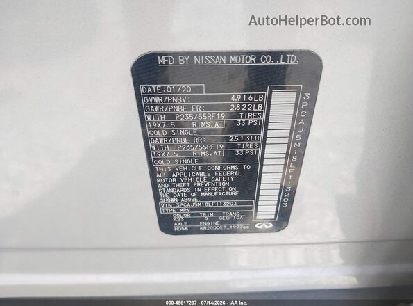 3PCAJ5M18LF113203 2020 INFINITI QX50 Silver Engine compartment view