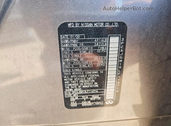 3PCAJ5M19LF114716 2020 INFINITI QX50 Gray Панорамний вид салону 360°
