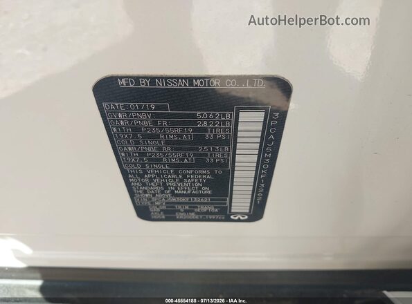 3PCAJ5M30KF132621 2019 INFINITI QX50 White ძრავის განყოფილების ხედი