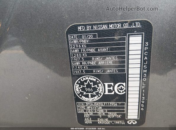 3PCAJ5M30LF113956 2020 INFINITI QX50 Серый Вид подкапотного пространства