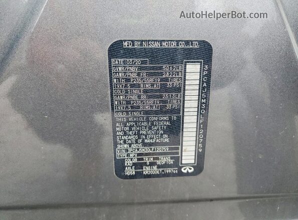 3PCAJ5M30LF120759 2020 INFINITI QX50 Gray Vista del compartimento del motor
