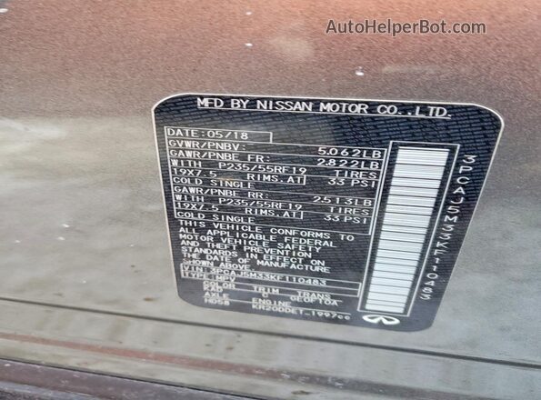 3PCAJ5M33KF110483 2019 INFINITI QX50 Gray Панорамний вид салону 360°