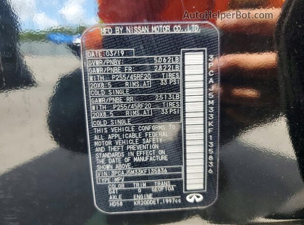 3PCAJ5M33KF135836 2019 INFINITI QX50 Black Widok naklejki z numerem VIN
