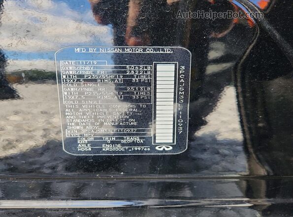 3PCAJ5M33LF110937 2020 INFINITI QX50 Черный Вид наклейки с VIN-кодом