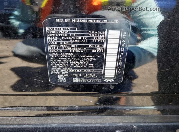 3PCAJ5M34LF107030 2020 INFINITI QX50 Black VIN կոդի պիտակի տեսք