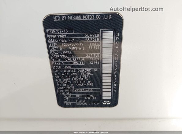 3PCAJ5M35KF116950 2019 INFINITI QX50 Белый Вид подкапотного пространства