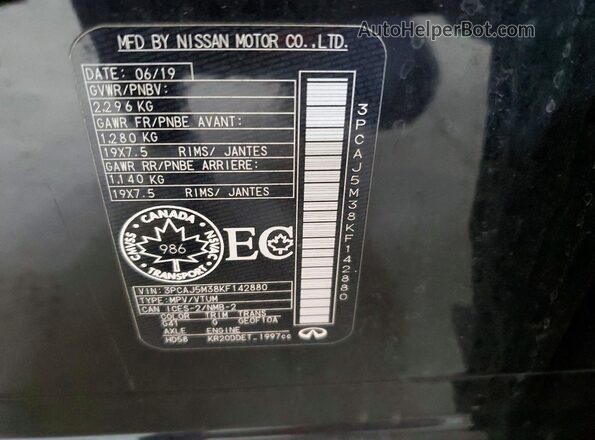 3PCAJ5M38KF142880 2019 INFINITI QX50 Black VIN sticker view