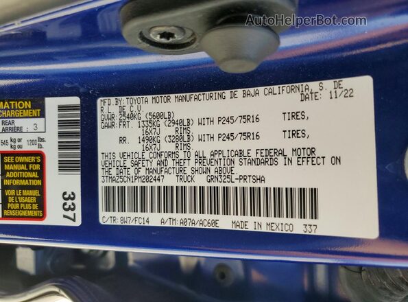 3TMAZ5CN1PM202447 2023 TOYOTA TACOMA Blue Շարժիչի բաժամունքի տեսք