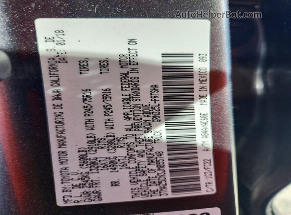 3TMAZ5CN3JM055748 2018 TOYOTA TACOMA Gray Vista de la etiqueta del VIN