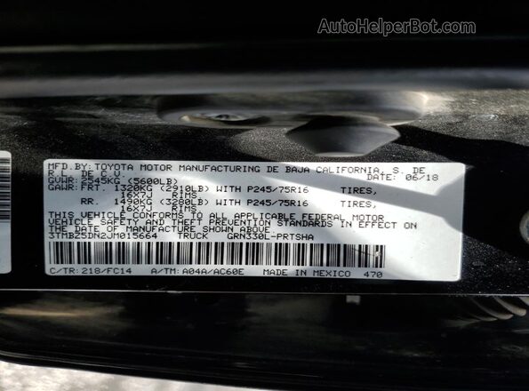 3TMBZ5DN2JM015664 2018 TOYOTA TACOMA Black Вид підкапотного простору