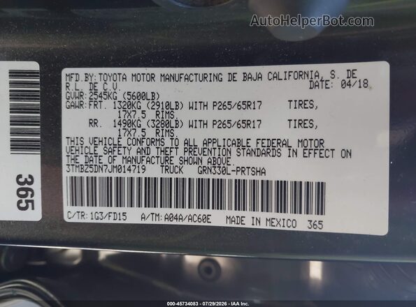 3TMBZ5DN7JM014719 2018 TOYOTA TACOMA Gray Engine compartment view
