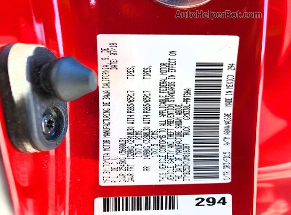 3TMBZ5DN7JM016387 2018 TOYOTA TACOMA Red Вид наклейки з VIN-кодом