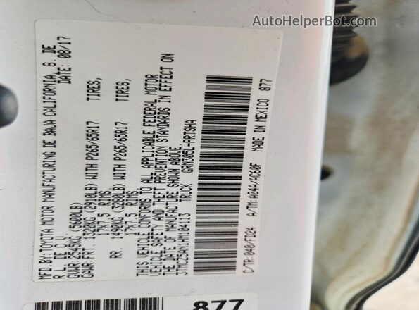 3TMCZ5AN1HM104113 2017 TOYOTA TACOMA White Engine compartment view