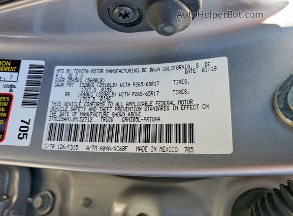 3TMCZ5AN1JM132712 2018 TOYOTA TACOMA Silver ძრავის განყოფილების ხედი