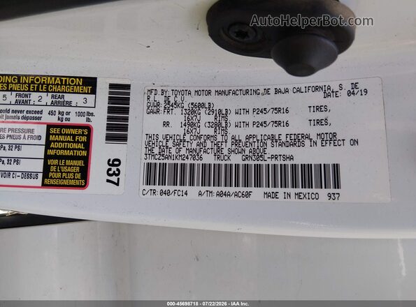 3TMCZ5AN1KM247036 2019 TOYOTA TACOMA Белый Вид подкапотного пространства