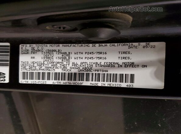 3TMCZ5AN1PM535615 2023 TOYOTA TACOMA Серый Вид наклейки с VIN-кодом