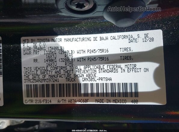 3TMCZ5AN2MM397241 2021 TOYOTA TACOMA Black Engine compartment view