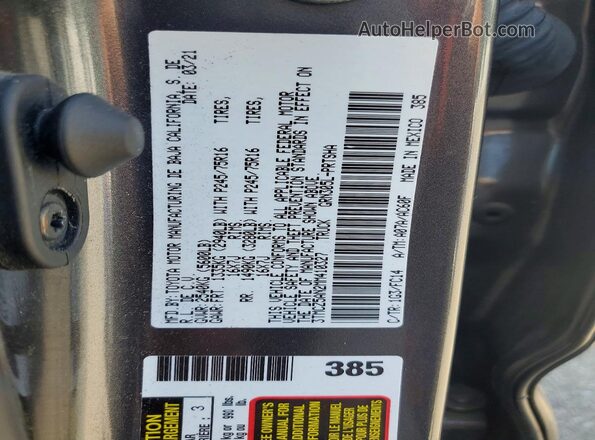 3TMCZ5AN2MM410327 2021 TOYOTA TACOMA Gray Widok naklejki z numerem VIN