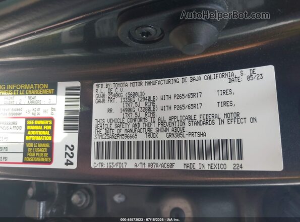 3TMCZ5AN2PM596665 2023 TOYOTA TACOMA Gray ძრავის განყოფილების ხედი