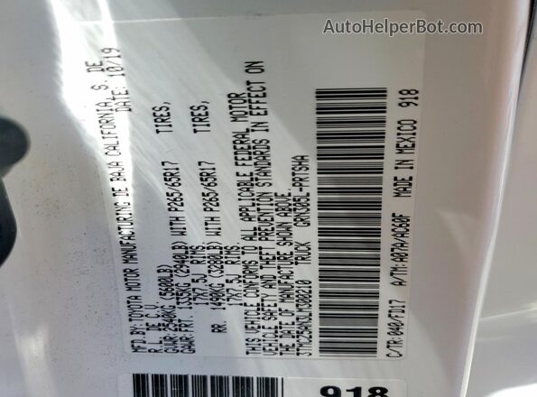 3TMCZ5AN3LM300210 2020 TOYOTA TACOMA White VIN կոդի պիտակի տեսք
