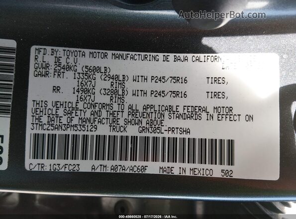 3TMCZ5AN3PM535129 2023 TOYOTA TACOMA Gray Widok komory silnika