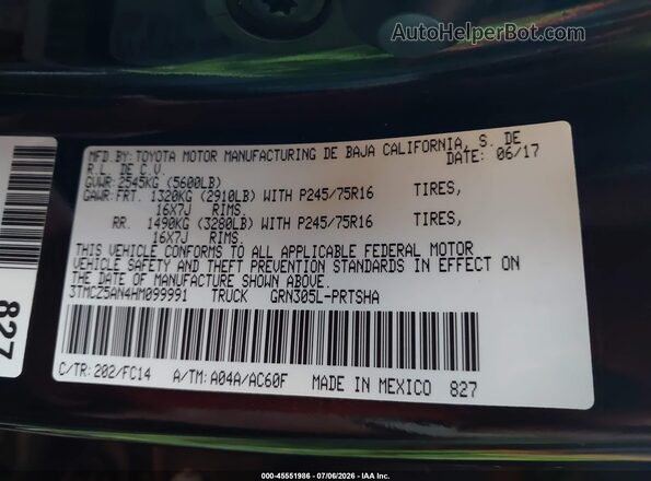 3TMCZ5AN4HM099991 2017 TOYOTA TACOMA Black Engine compartment view