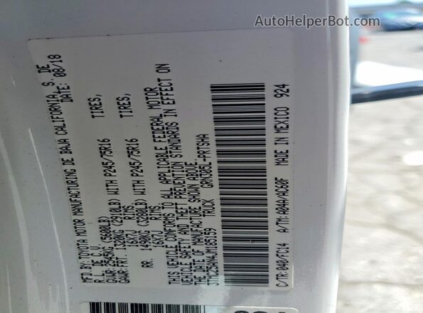 3TMCZ5AN4JM185159 2018 TOYOTA TACOMA White Вид наклейки з VIN-кодом