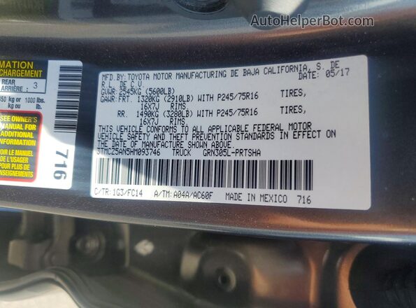3TMCZ5AN5HM093746 2017 TOYOTA TACOMA Charcoal Engine compartment view