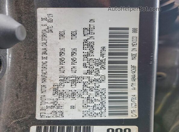3TMCZ5AN5KM234516 2019 TOYOTA TACOMA Угольный Вид подкапотного пространства