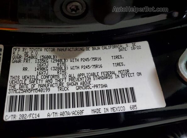 3TMCZ5AN5PM540199 2023 TOYOTA TACOMA Black VIN sticker view
