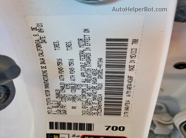 3TMCZ5AN6MM452614 2021 TOYOTA TACOMA White ძრავის განყოფილების ხედი