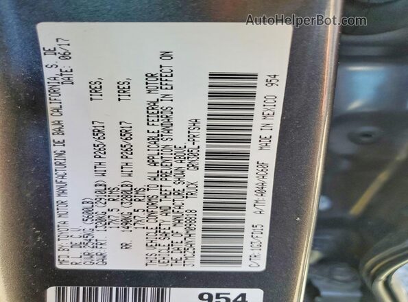 3TMCZ5AN7HM098818 2017 TOYOTA TACOMA Gray Vista del compartimento del motor