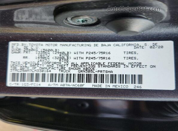 3TMCZ5AN7LM330164 2020 TOYOTA TACOMA Gray Widok komory silnika