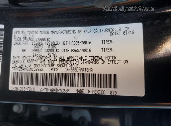 3TMCZ5AN8JM132982 2018 TOYOTA TACOMA Black Vista del compartimento del motor