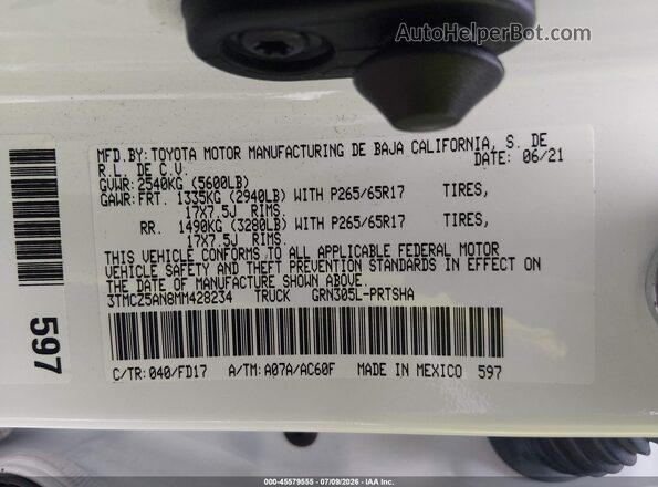3TMCZ5AN8MM428234 2021 TOYOTA TACOMA Белый Вид подкапотного пространства