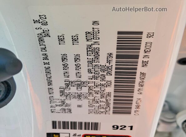 3TMCZ5AN8PM573066 2023 TOYOTA TACOMA White VIN sticker view