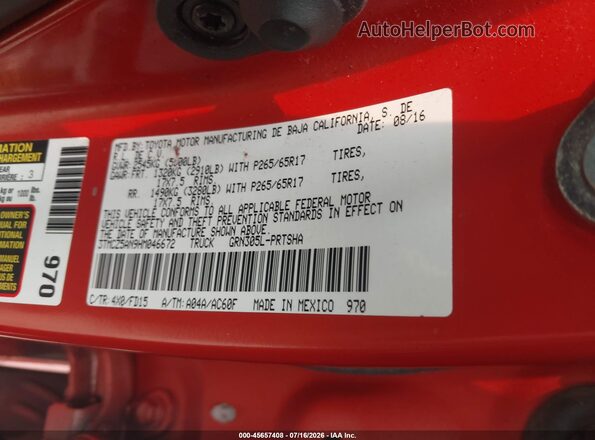 3TMCZ5AN9HM046672 2017 TOYOTA TACOMA Orange Շարժիչի բաժամունքի տեսք