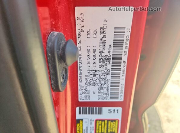 3TMCZ5AN9KM279975 2019 TOYOTA TACOMA Red Շարժիչի բաժամունքի տեսք