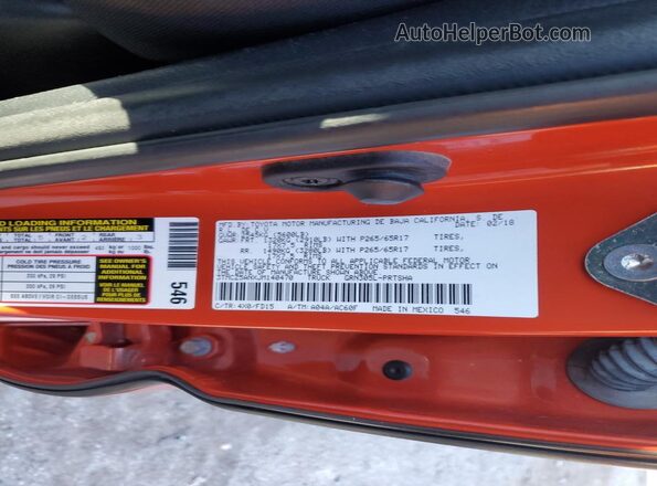 3TMCZ5ANXJM140470 2018 TOYOTA TACOMA Orange VIN კოდის სტიკერის ხედი