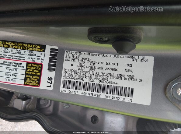 3TMCZ5ANXLM355981 2020 TOYOTA TACOMA Silver Widok komory silnika