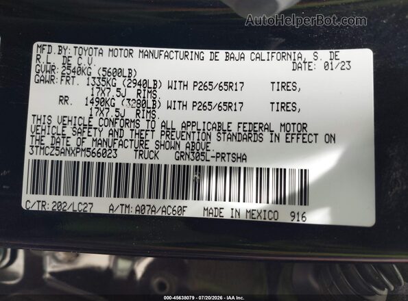 3TMCZ5ANXPM566023 2023 TOYOTA TACOMA Black Շարժիչի բաժամունքի տեսք